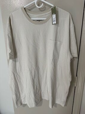 Goodfellow & Co Beige and White Striped Short Sleeve Pocket Tee